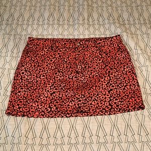Sourpuss orange leopard print denim miniskirt